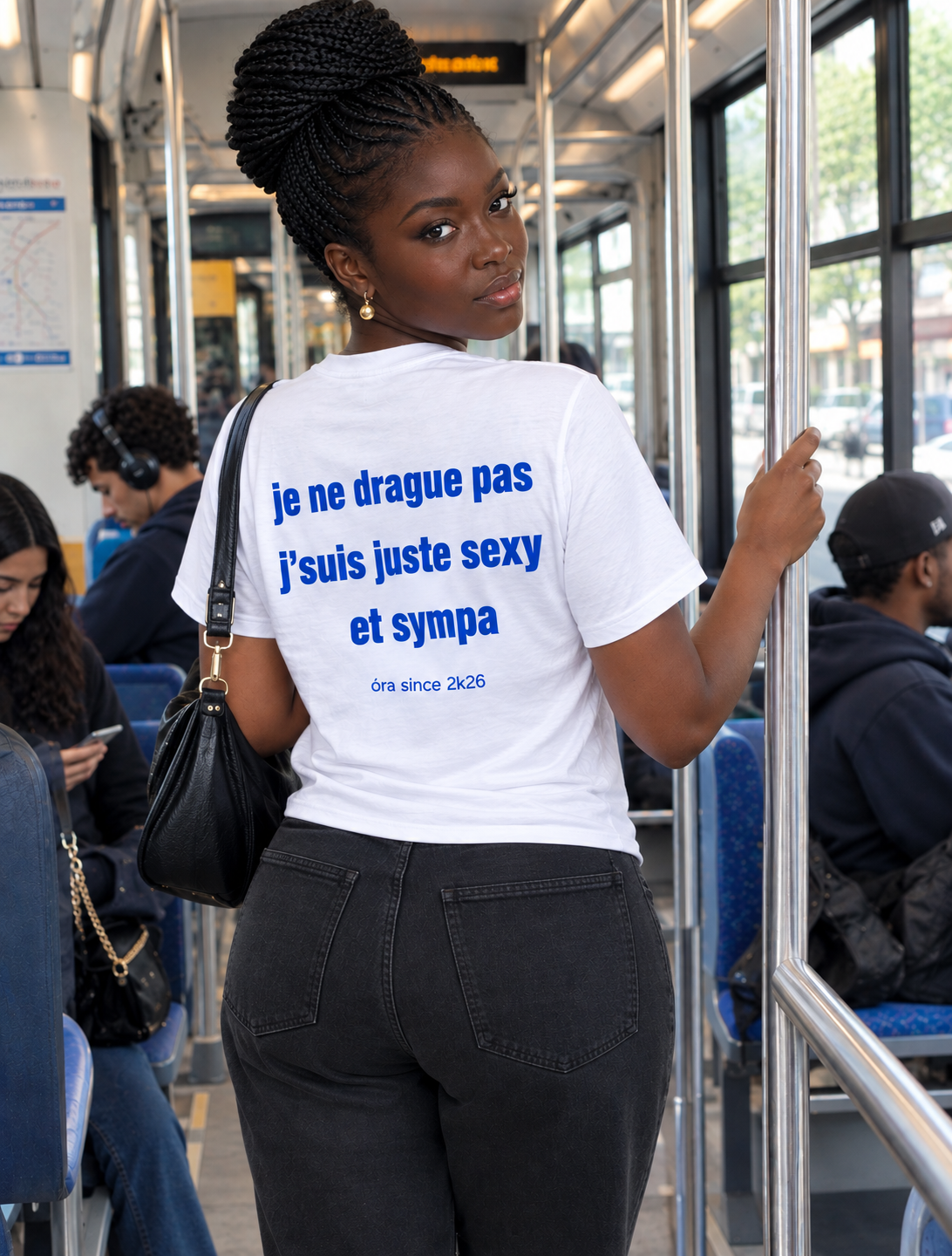 T-shirt óra blanc, flocage bleu - vue 2