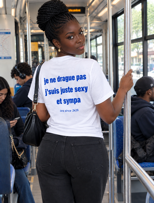 T-shirt óra blanc, flocage bleu - vue 2