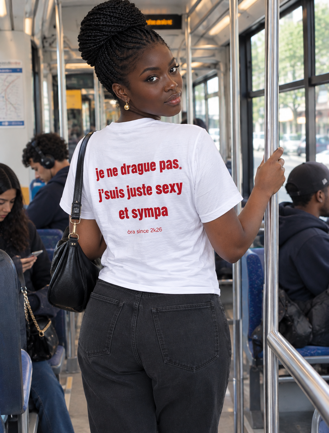 T-shirt óra blanc, flocage rouge - je ne drague pas