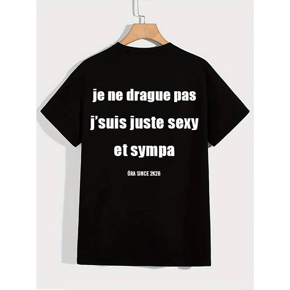 T-shirt óra noir, flocage blanc - mockup